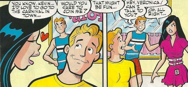 Archie demonstrates his ability to project "annoyance lines". Please note: Kevin's eyebrows in the first panel indicate his amusement at the dynamic between Archie and Veronica.