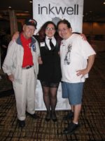 (L-R) Joe Sinnott, Ms. Inkwell Holly Black and Bob Almond at the June 5, 2016 Albany Comic Con (photo by Mark Sinnott)